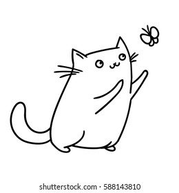 cute cat and butterfly. vector illustration