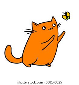 cute cat and butterfly. vector illustration