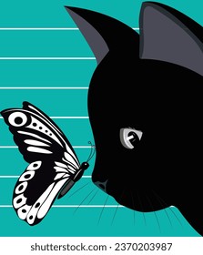 Cute Cat with Butterfly Vector T shirt design