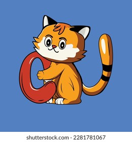 Cute cat with C Letter Vector Illustration