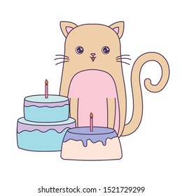 cute cat with cakes of birthday vector illustration design