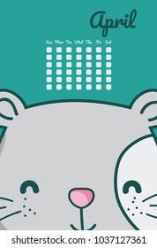 Cute cat calendar cartoon