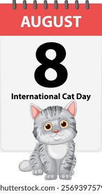 Cute cat with calendar marking August 8