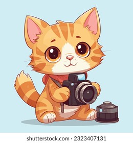 Cute Cat with the camera is taking picture vector illustration