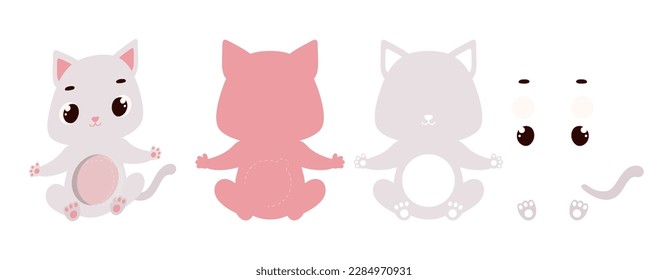 Cute cat candy ornament. Layered paper decoration treat holder for dome. Hanger for sweets, candy for birthday, baby shower, halloween, christmas. Print, cut out, glue. Vector illustration.