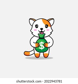Cute cat carrying a bag of money