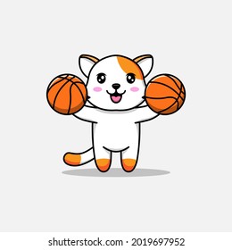 Cute cat carrying basket balls