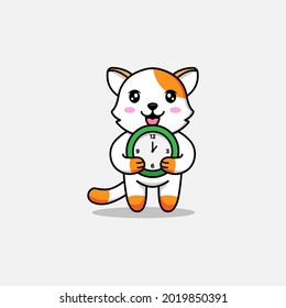 Cute cat carrying a clock