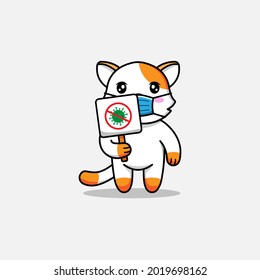 Cute cat carrying sign sign against virus