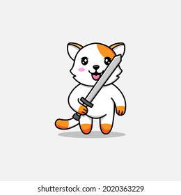 Cute cat carrying a sword