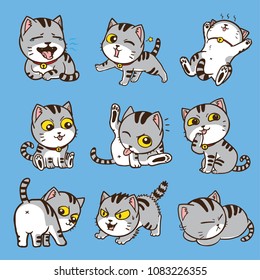 cute cat cartoon in 9 action set