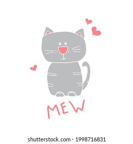 Cute Cat Cartoon Animal, baby and children print design Vector Illustration.