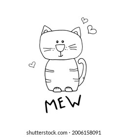 Cute Cat Cartoon Animal, baby and children print design Vector Illustration.