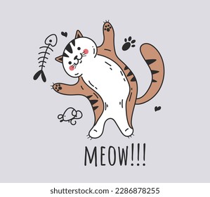 Cute cat cartoon animal print logo element isolated concept. Vector graphic design illustration