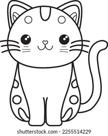 Cute cat cartoon. Black and white lines. Coloring page for kids. Activity Book. 