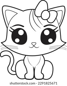 Cute cat cartoon. Black and white lines. Coloring page for kids. Activity Book. 