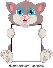 cute cat cartoon and blank sign