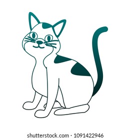 Cute cat cartoon in blue lines