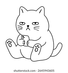 Desenho de gato bonito entediado jogando vetor de telefone