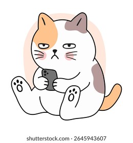 Desenho de gato bonito entediado jogando vetor de telefone