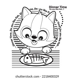 Cute cat Cartoon  catch a fish