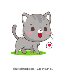 Cute Cat cartoon character. Chibi Adorable animal concept design. Isolated white background. Vector art illustration.