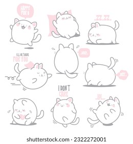 Cute cat cartoon character with expression.Sticker and doodle vector illustration.