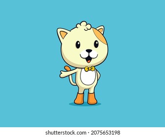 Cute cat cartoon character with happy face