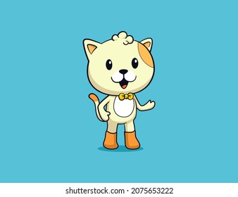 Cute cat cartoon character with happy face
