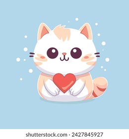 Cute cat cartoon character with love sign illustration.animal nature concept isolated.flat cartoon style.