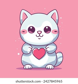 Cute cat cartoon character with love sign illustration.animal nature concept isolated.flat cartoon style.
