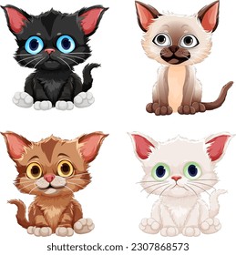 Cute cat cartoon character set illustration