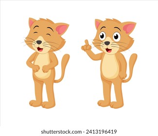 Cute Cat Cartoon Character Set. Cat Laughing and Pointing Finger Vector Illustration