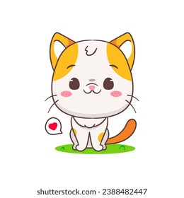 Cute Cat cartoon character sitting. Chibi Adorable animal concept design. Isolated white background. Vector art illustration.