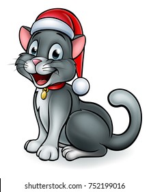 A cute cat cartoon character wearing a Santa Claus Christmas hat