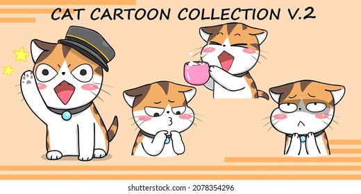 Cute Cat Cartoon Collection Vector Illustration