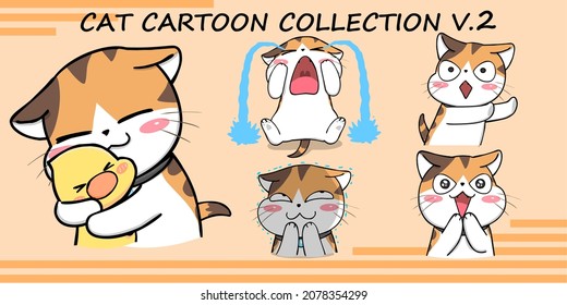 Cute Cat Cartoon Collection Vector Illustration