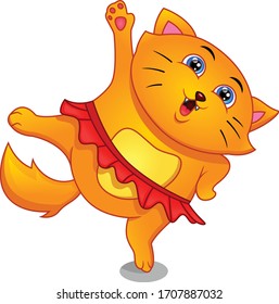 cute cat cartoon dancing on a white background