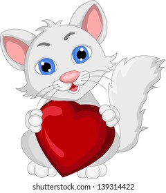 cute cat cartoon expression with love heart