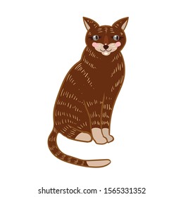 Cute cat Cartoon Flat Sticker or Icon. Cute funny brown cat vector flat cartoon sticker isolated on white. 