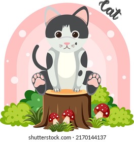 Cute cat in cartoon flat style illustration