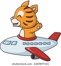 Cute cat cartoon flying on airplane