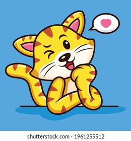 Cute Cat Cartoon with Funny Expression. Animal Vector Icon Illustration, Isolated Premium Vector
