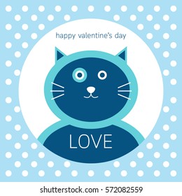 Cute cat cartoon greeting card happy valentines day.