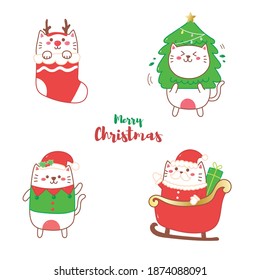 cute cat cartoon hand draw for Christmas day.