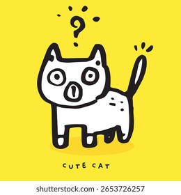 Cute cat cartoon, Hand drawing doodle cute cat, cute animal