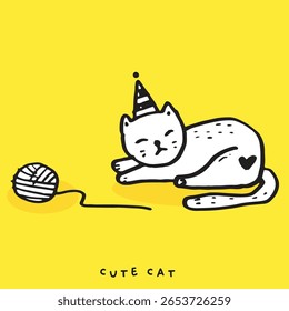 Cute cat cartoon, Hand drawing doodle cute cat, cute animal