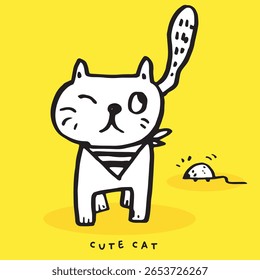 Cute cat cartoon, Hand drawing doodle cute cat, cute animal