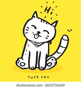Cute cat cartoon, Hand drawing doodle cute cat, cute animal
