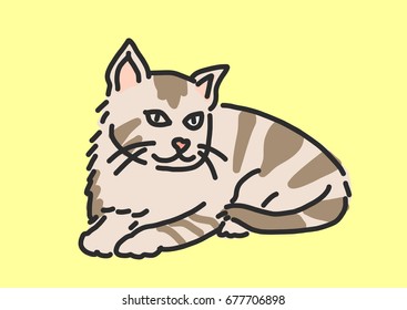 Cute Cat Cartoon. - hand drawn. line drawing. vector illustration.